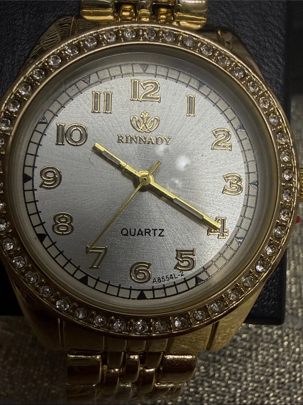 Rhinastar Gold-Tone Crystal Bezel Quartz Watch
